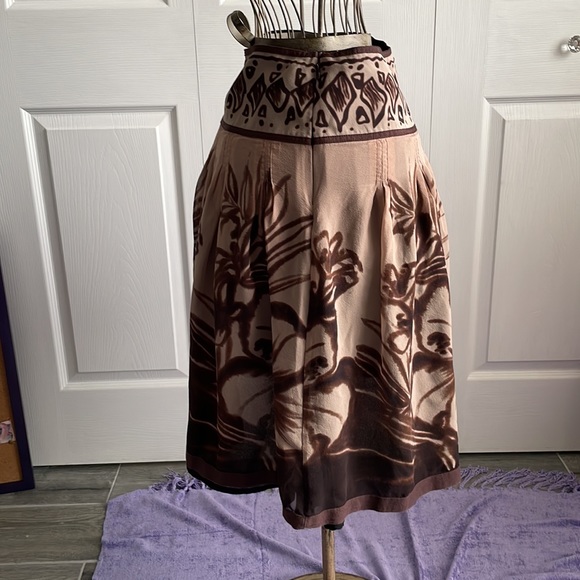 The Limited A Line silk pleats knee length skirt brown tan floral zipper vintage - Picture 2 of 16